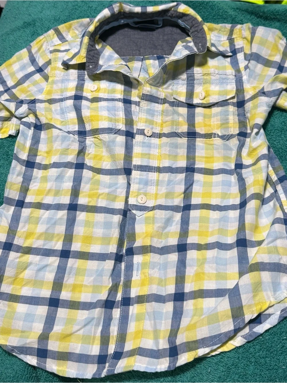 GAP Boys' Short Sleeve Plaid Button-Down - Blue, Yellow & White